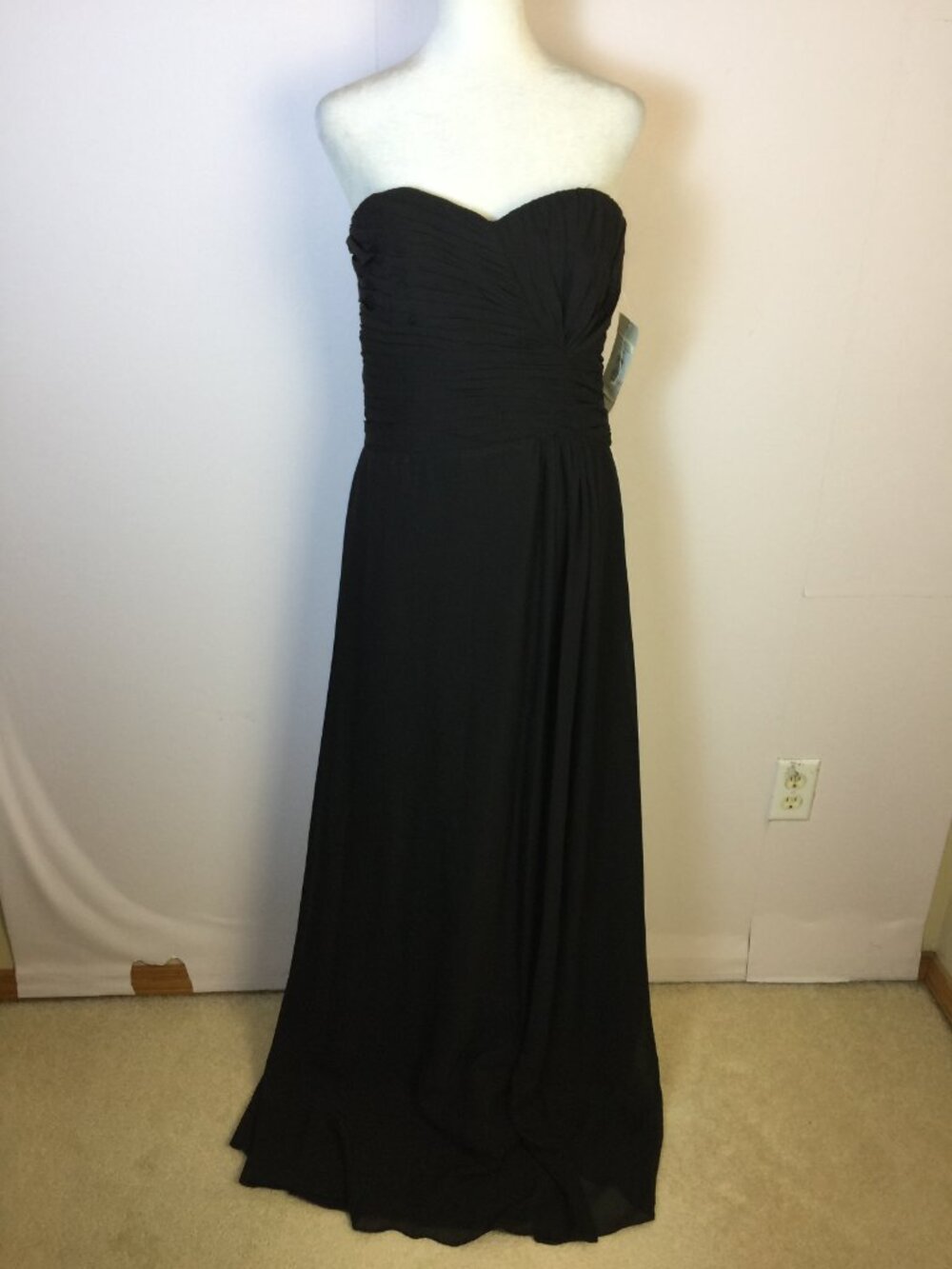 New! Badgley Mischka Bridesmaid Strapless Gown Maxi Dress Size 10 Womans Black